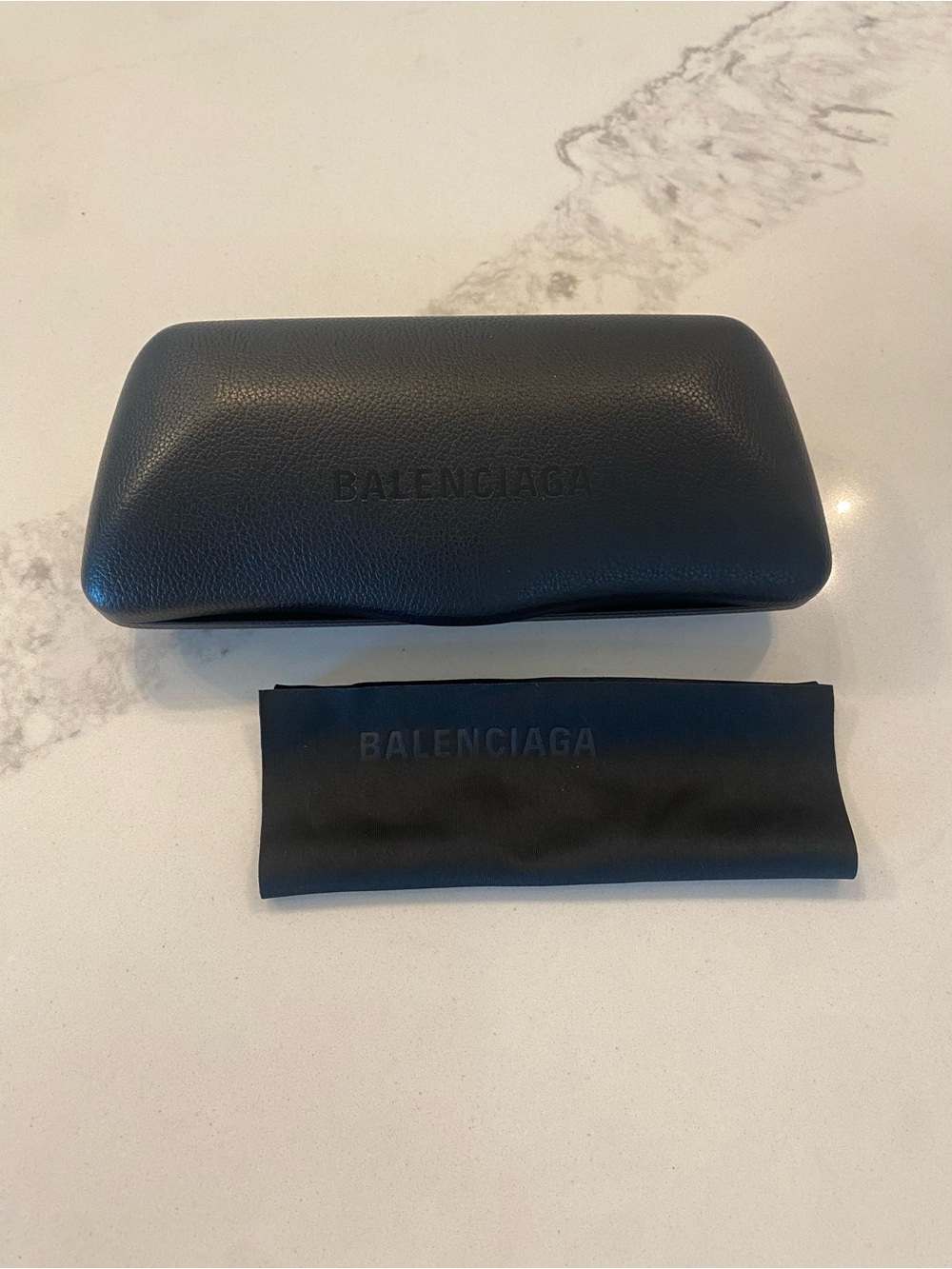 New Authentic BALENCIAGA Black Leather Sunglasses Case & Cleaning Cloth Set